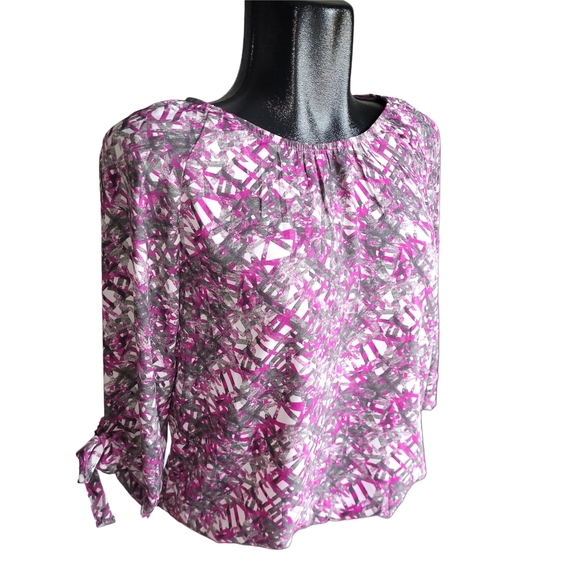 Ilanco Purple and Gray Patterned Cropped Sleeve Top S - Picture 2 of 6